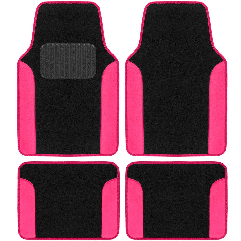 BDK Hot Pink Carpet - Two-Tone Faux Leather Automotive Floor Mats, Included Anti-Slip Features and Built-in Heel Pad, Stylish Floor Mats for Cars Truck Van SUV