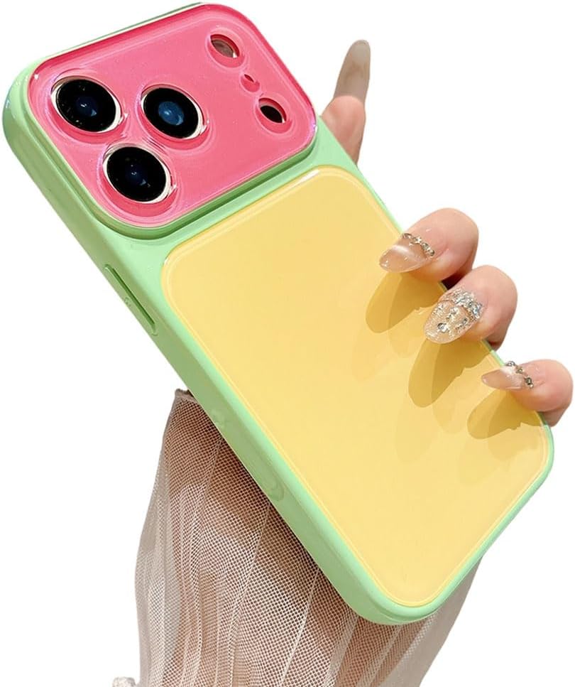 Summer Vibe Dopamine Contrast Color Phone Case for iPhone Series (Green + Magenta-Yellow,for iPhone 14)