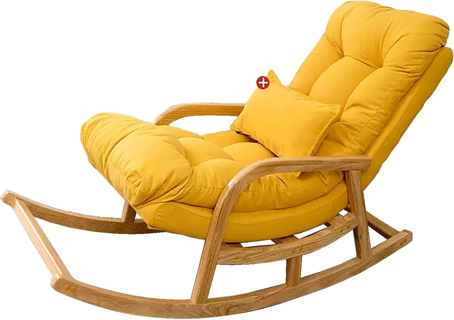 Rocking Chair with Lumbar Pillow, Wooden Rocker Chair with High Backrest and Armrest, Modern Upholstered Side Chair, Relax Recliner, for Nursery, Living Room, Bedroom (Co