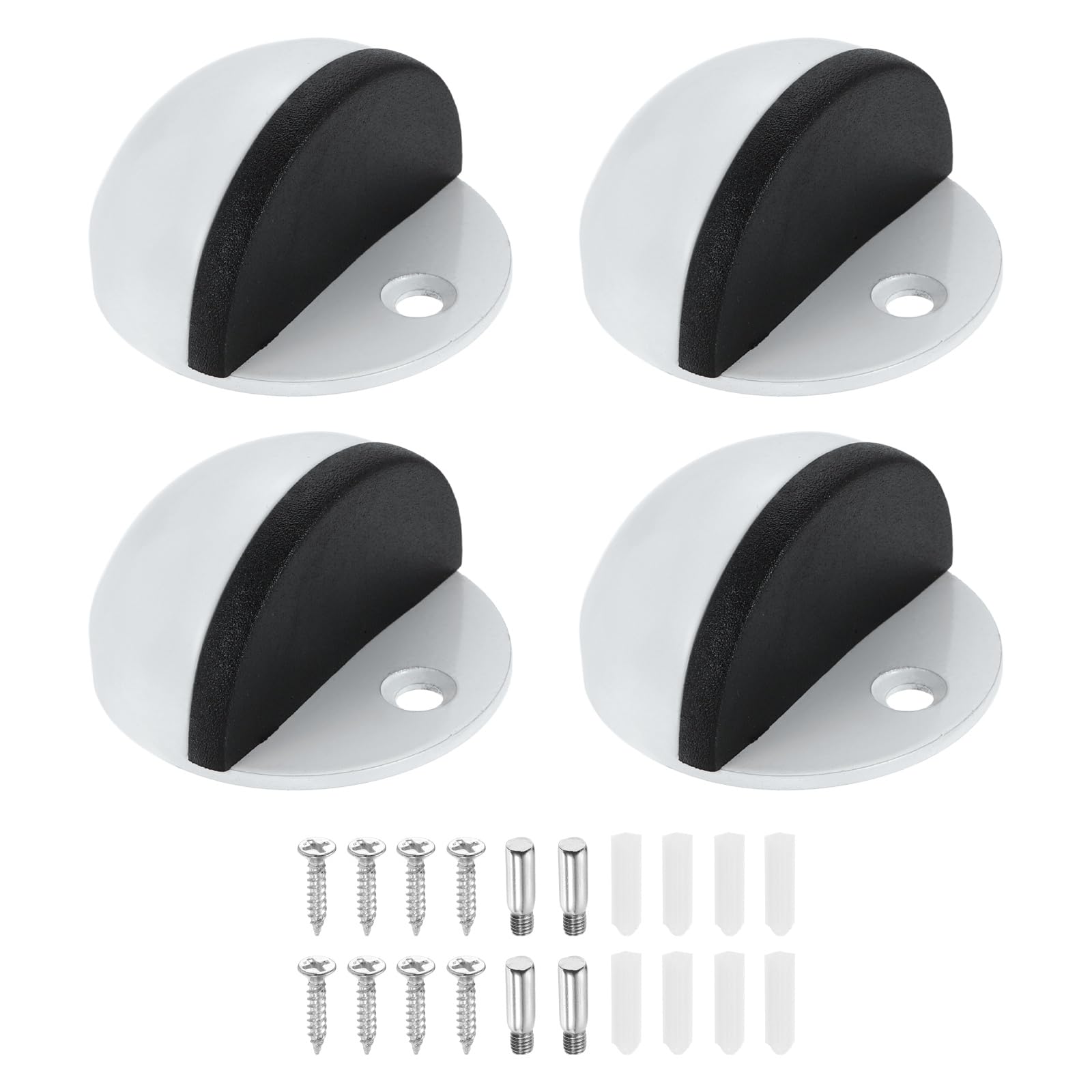 sourcing map 4 Pack Low Dome Floor Door Stop, 45mm Dia. Stainless Steel Door Stopper, Half Dome Rubber Bumper Wall Protector with Screws for Bedroom Bathroom Office, White