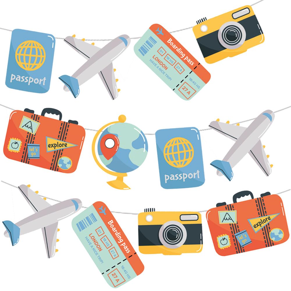 AK Giftshop Travel Holiday Themed Bunting, Party Decorations, Bon Voyage, Farewell, Adventures, Events -12pcs / 2.5m Ribbon