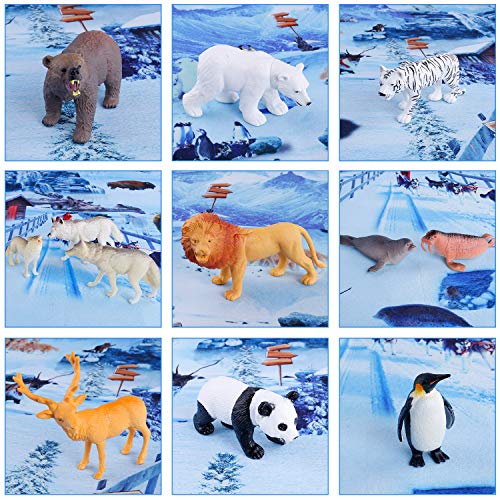 GINMIC Polar Animals Figurines Toys with Large Activity Play Mat, Educational Realistic Animal Figures Toys Playset Including Penguin, Polar Bear and More, for 3 4 5 6 7 8 Boys & Girls