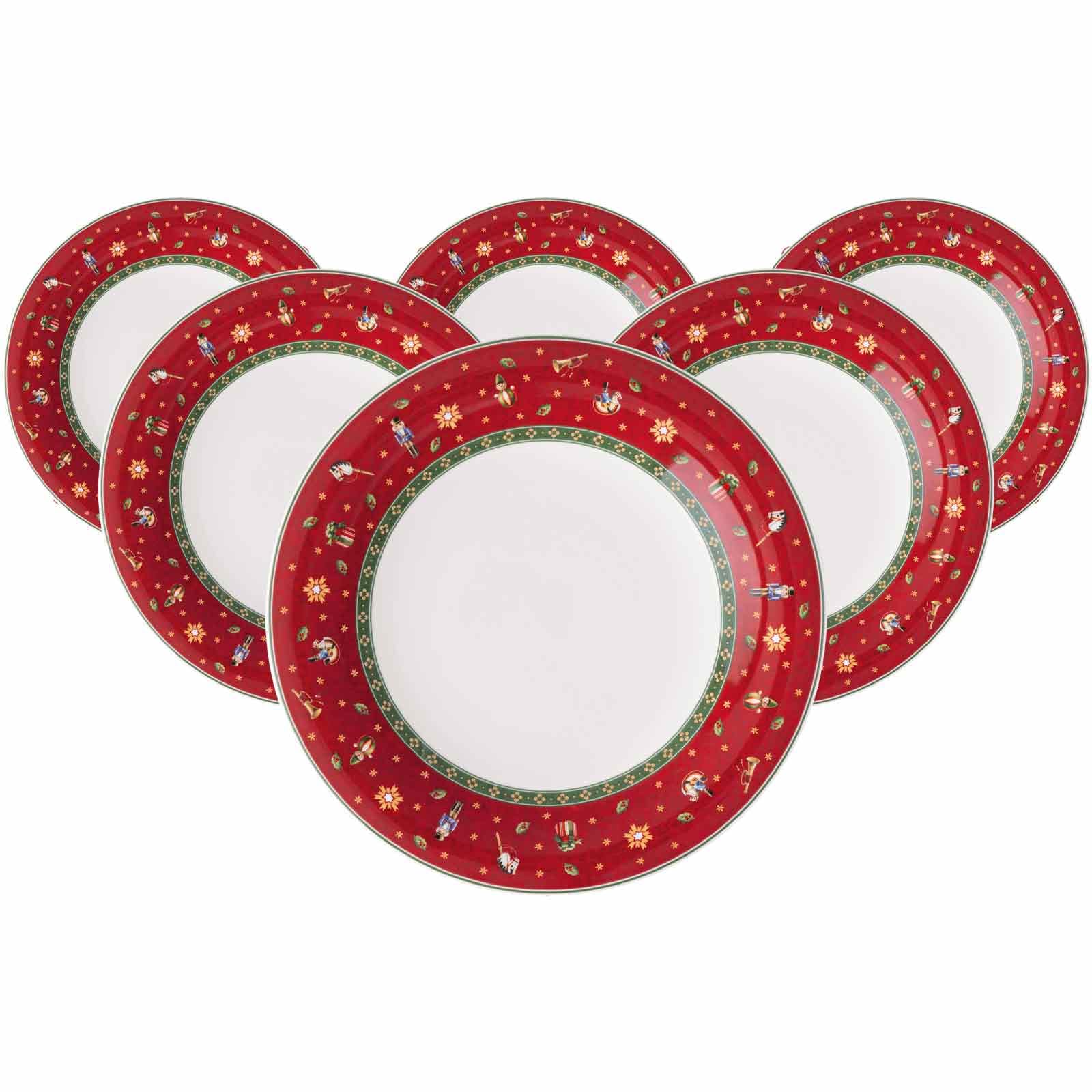Villeroy & Boch – Toy's Delight Specials Speiseteller 6er Set Rot, Spülmaschinenfest, Mikrowellensicher, Großer Teller, Geschirr, Essteller, Weihnachtsgeschirr Toys, Premium Porzellan