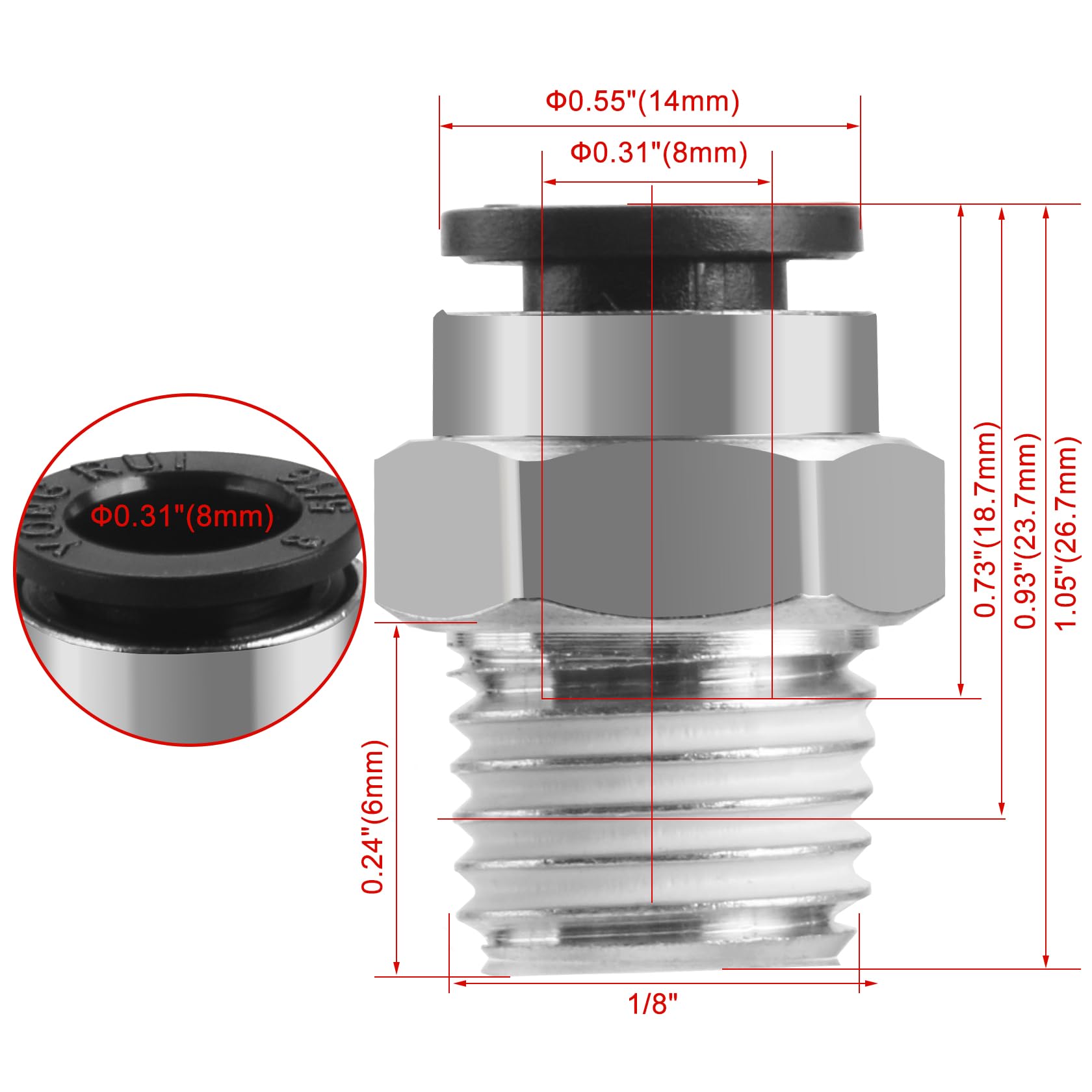 4 Stück 8mm 3/8′′ PT Außengewinde gerade Push to Connect Fittings Einsteckschlauch Pneumatik Schnellverbinder 4 Stück 8mm 3/8′′ PT Außengewinde gerade Push to Connect Fittings Einsteckschlauch Pneumatik Schnellverbinder