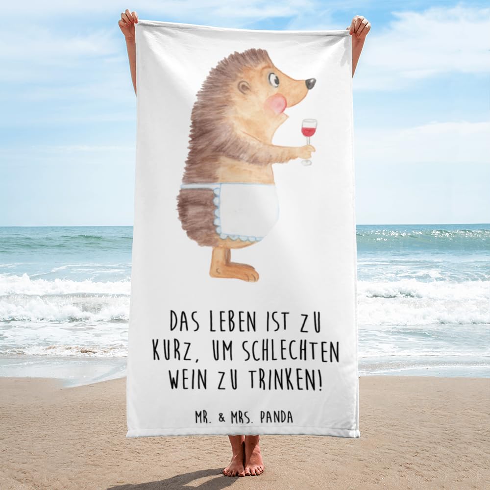 Mr. & Mrs. Panda Handtuch Igel Wein - Geschenk, Großes, Strandtuch, Trinken, Weinglas, Duschtuch, Weißwein, Rotwein, Spruch, Lustige Sprüche, Strandlaken, Badehandtuch