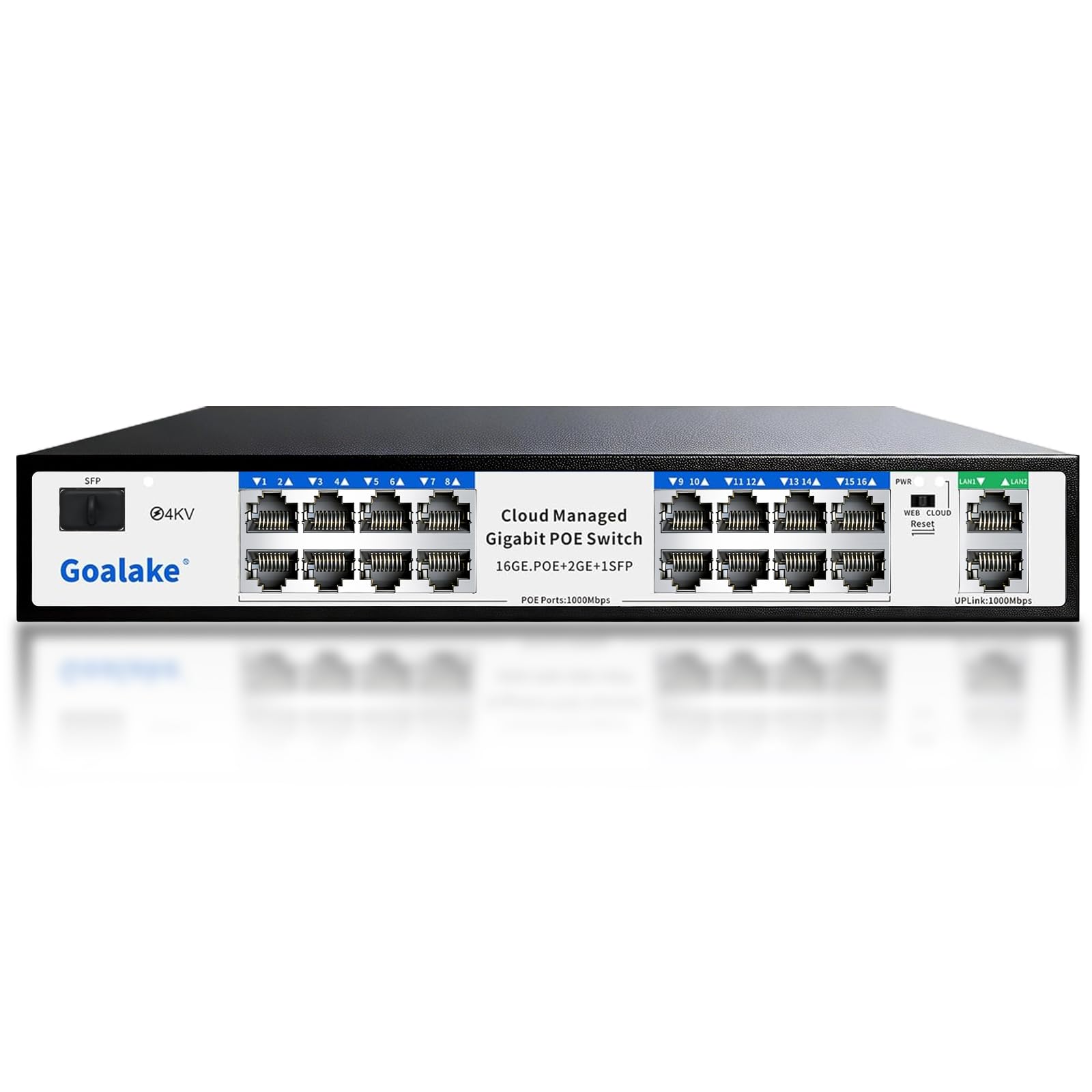Managed PoE Switch with 16 Gigabit PoE+ @240W Built-in Power, 2 Uplink Gigabit Port + 1 Combo SFP Slots, IEEE802.3af/at, Metal Casing, VLAN Mode, AI Function, Plug & Play Rack-mountable