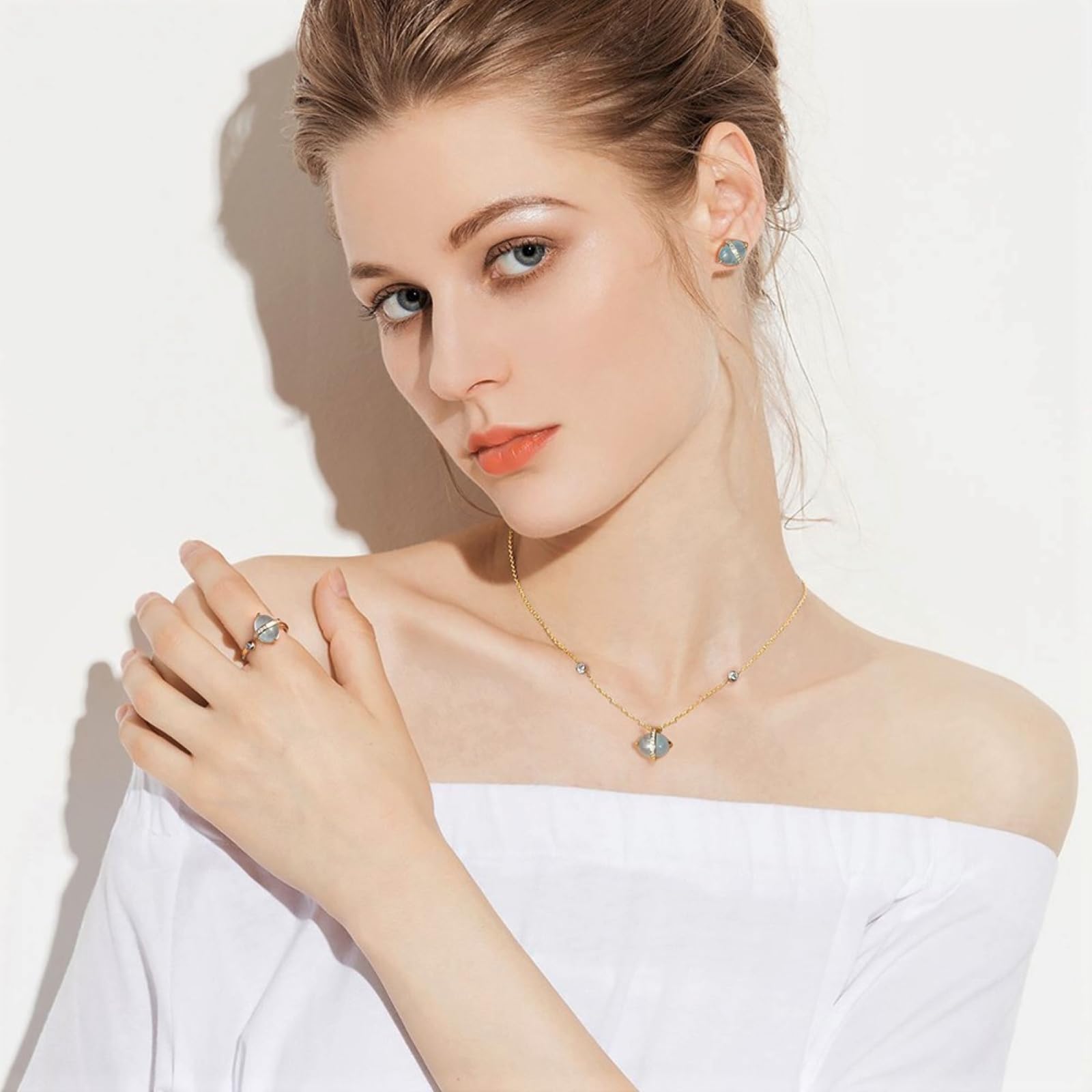 Collana Pendente Donna Argento 925 Pietre Dure Forma Ovale con Acquamarina Naturale Regalo