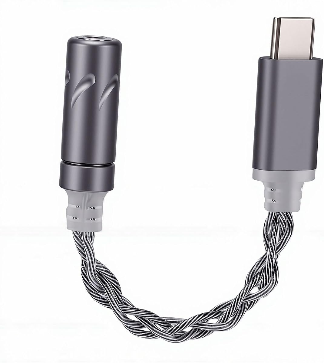 Adaptador de auriculares Keenso USB C a 3,5 mm Calidad de audio de alta resolución para llamadas musicales Juegos Aleación de aluminio Portátil 1 unidad (Plata)