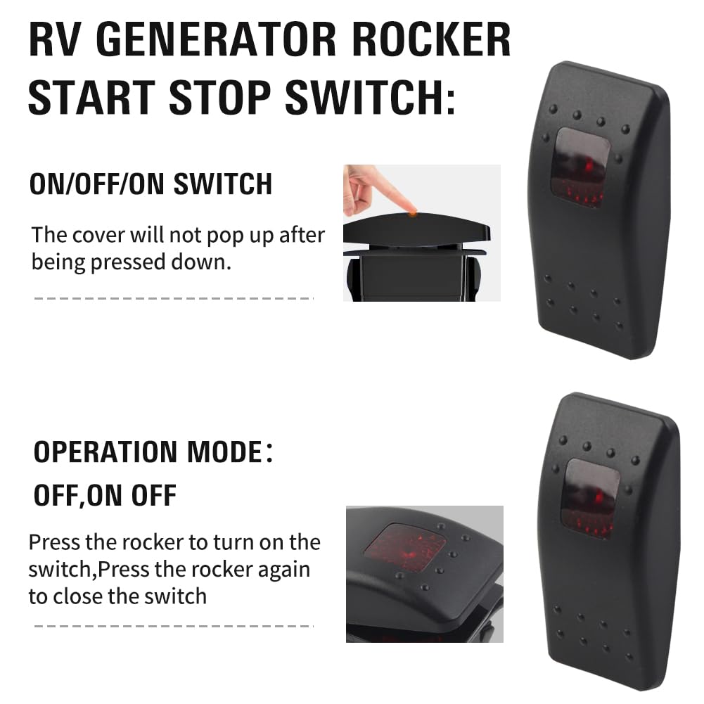 5 pin 308-1038 Onan 308-1038 RV Generator Rocker ABS Start Stop Switch Button Red Lens for RV Toggle Switches for Vehicle Trucks Boats Auto Motorcycles (NOT a Momentary Switch)