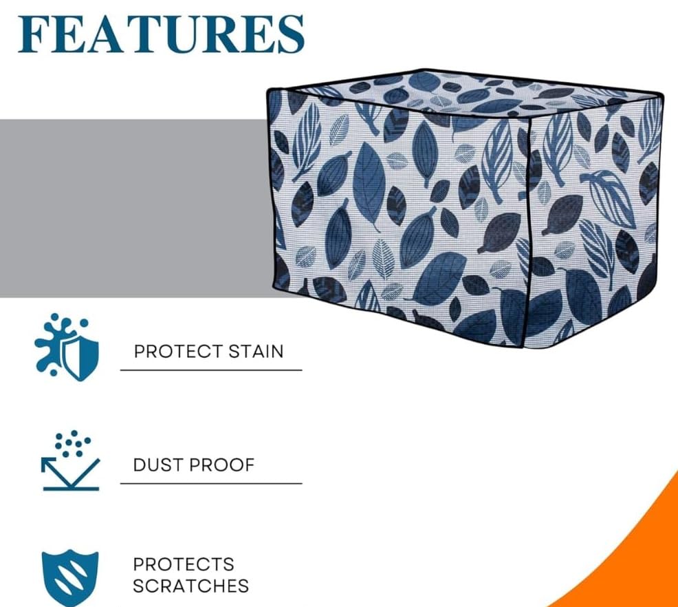 Image of PVC Microwave Oven Cover for IFB 30L 30BRC2 | Full Closure Zip | Waterproof & Dustproof | Attractive Digital Print | Wipe Clean | Stain Resistant | 48 x 53 x 34 cm | Blue Grey Leaf Design