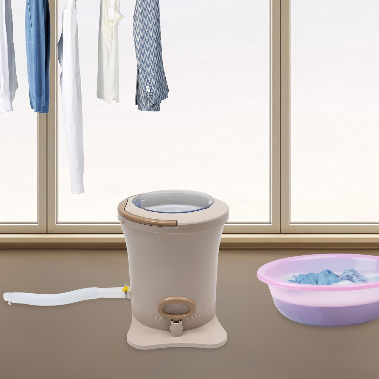 Mini Manual Washing Machine, 2 In 1 Manual Non Electric Washing Machine and Clothes Spin Dryer, 2.4Gal Mini Washing Machine Can be Used In Flats, Motels And Dormitories (Apricot Color)