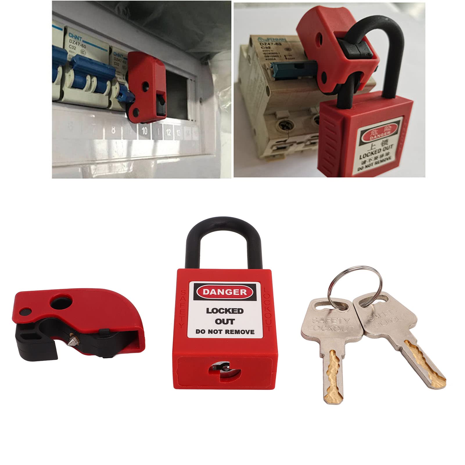 Universal Circuit Breaker Lockout Set, Safe and Compact Circuit Breaker Lockout Device for Electrocution Prevention, Easy Installation for Industrial and Home Use