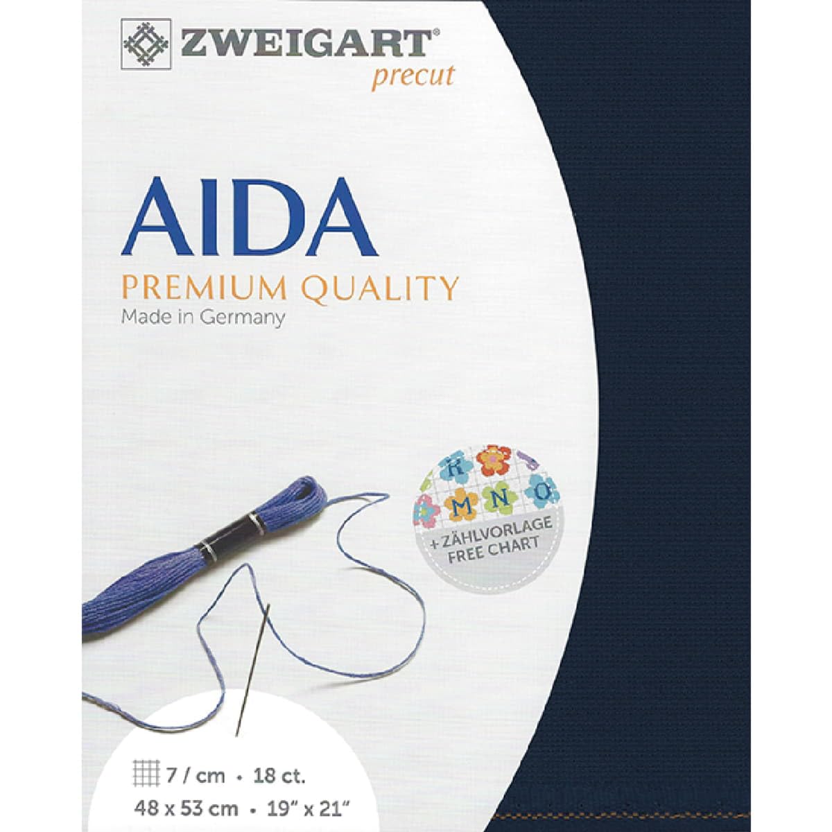 AIDA Zweigart Precute 18 ct. Fein-Aida 3793 color 589 dark blue, fabric for cros