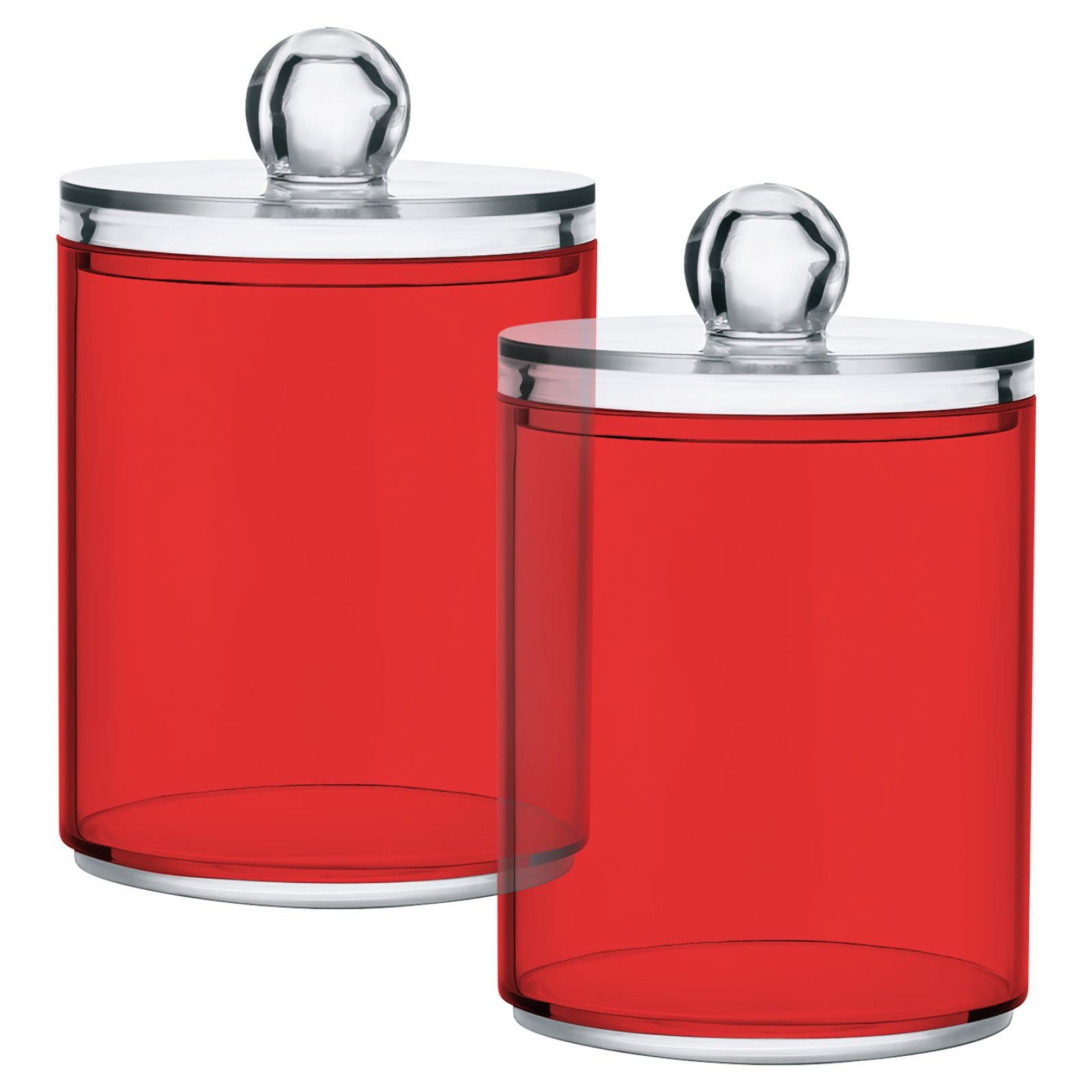 Gredecor 2 Pack Qtip Holder Clear Red Apothecary Jars with Lids Plastic Acrylic Bathroom Jars Vanity Countertop Canister Storage Organizer for Cotton Ball,Swabs,Pads,Floss