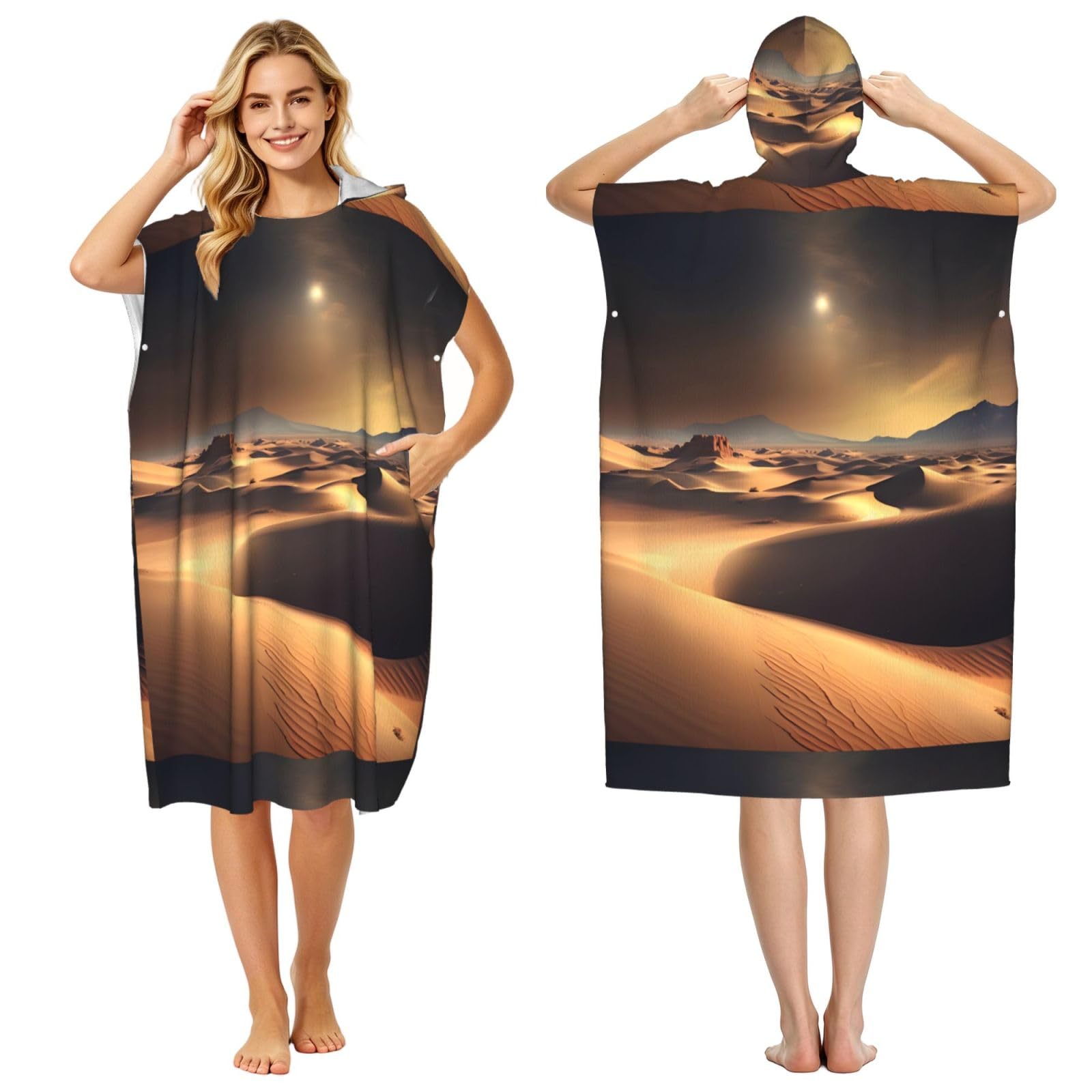WSSYYBFSahara Desert Adult hooded beach towel Oversized with Hood for Absorbent Quick Dry