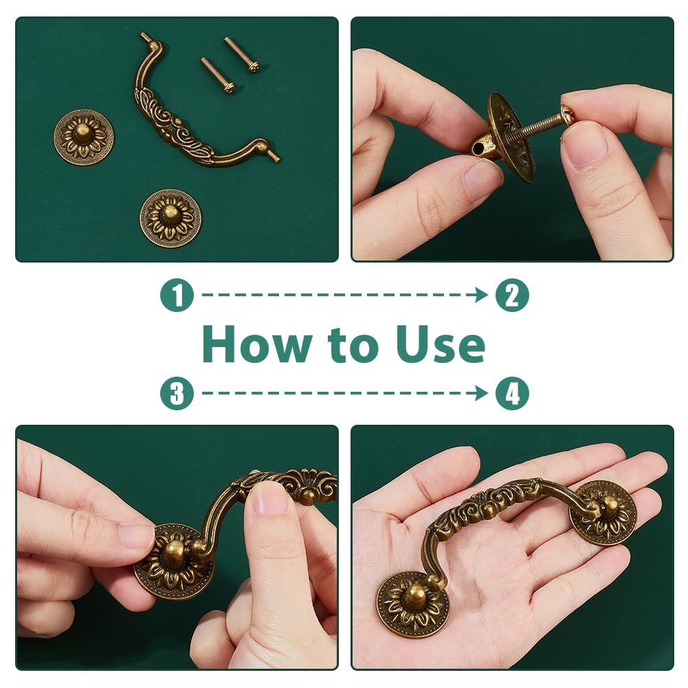 SUPERFINDINGS 8 Sets Vintage Bail Pull Handles 3.9inch Hole Center Antique Bronze Handles Alloy Drop Pulls Decorative Cabinet Pull Swing Dresser Pulls Handle - Image 3