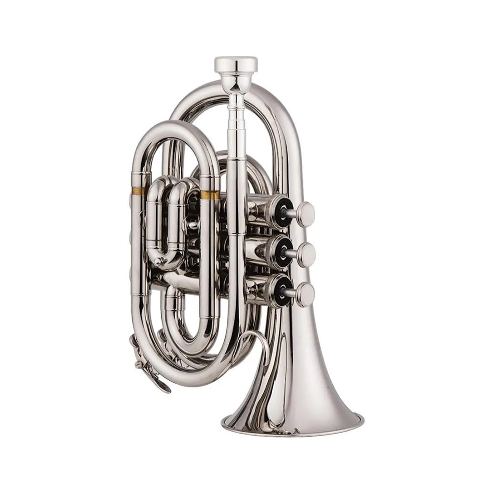 trąbka instrument Trąbka Kieszonkowa Bb, Płaski Instrument Dęty Z Mosiądzu Z Ustnikiem, Futerał Do Przenoszenia Akcesoriów (Color : Silver)