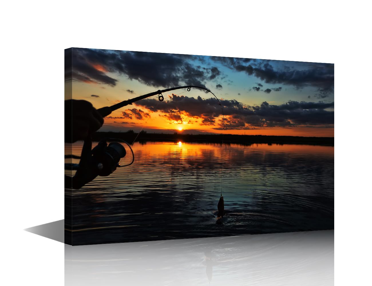 Fisherman Art Wall Art for Kids Room Bathroom Fishing Large Size Peaceful Lake Scenery Canvas Posters Prints Canvas Artwork Framed Modern Home Bedroom Office Living Room Decor, Framed 24x16in