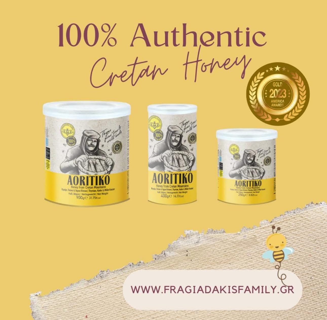 Aoritiko Pure Cretan Mountain Honey | Greek Honey | 100% Natural, Wildflower & Herb-Infused, Rich Aromatic Flavor, Harvested from Pristine Greek Flora | 900 gram can