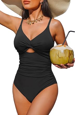 Tempt Me Women One Piece Swimsuit - Tummy Control Bathing Suits Cutout V Neck Twist Front Swimwear
