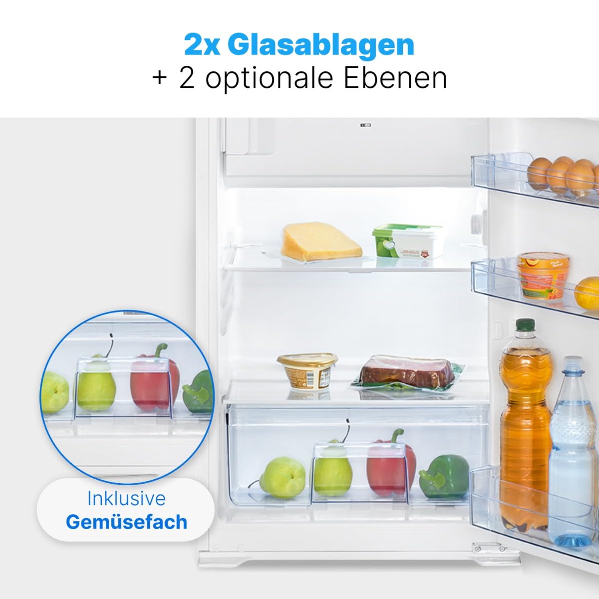 Bomann® Einbaukühlschrank mit Gefrierfach | Kühlschrank Einbau 118L mit 2 Ablagen | Einbaukühlschrank mit Abtauautomatik & Schlepptürausführung | wechselbarer Türanschlag | KSE 7810