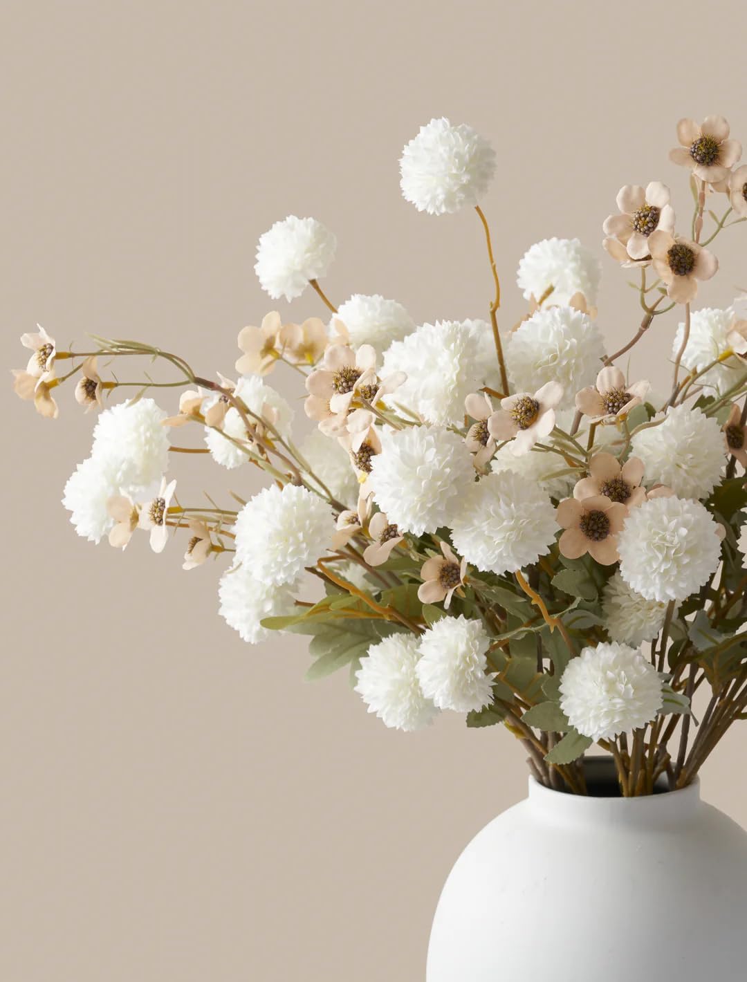 Laelfe Artificial Kiku Flower White - 5 Pcs Fake Pompon Mums Silk Small Chrysanthemum Faux Ball Fall Flower Stem Decor for Autumn Wedding Filler DIY Bouquet Centerpieces Arrangements Shower - Image 6