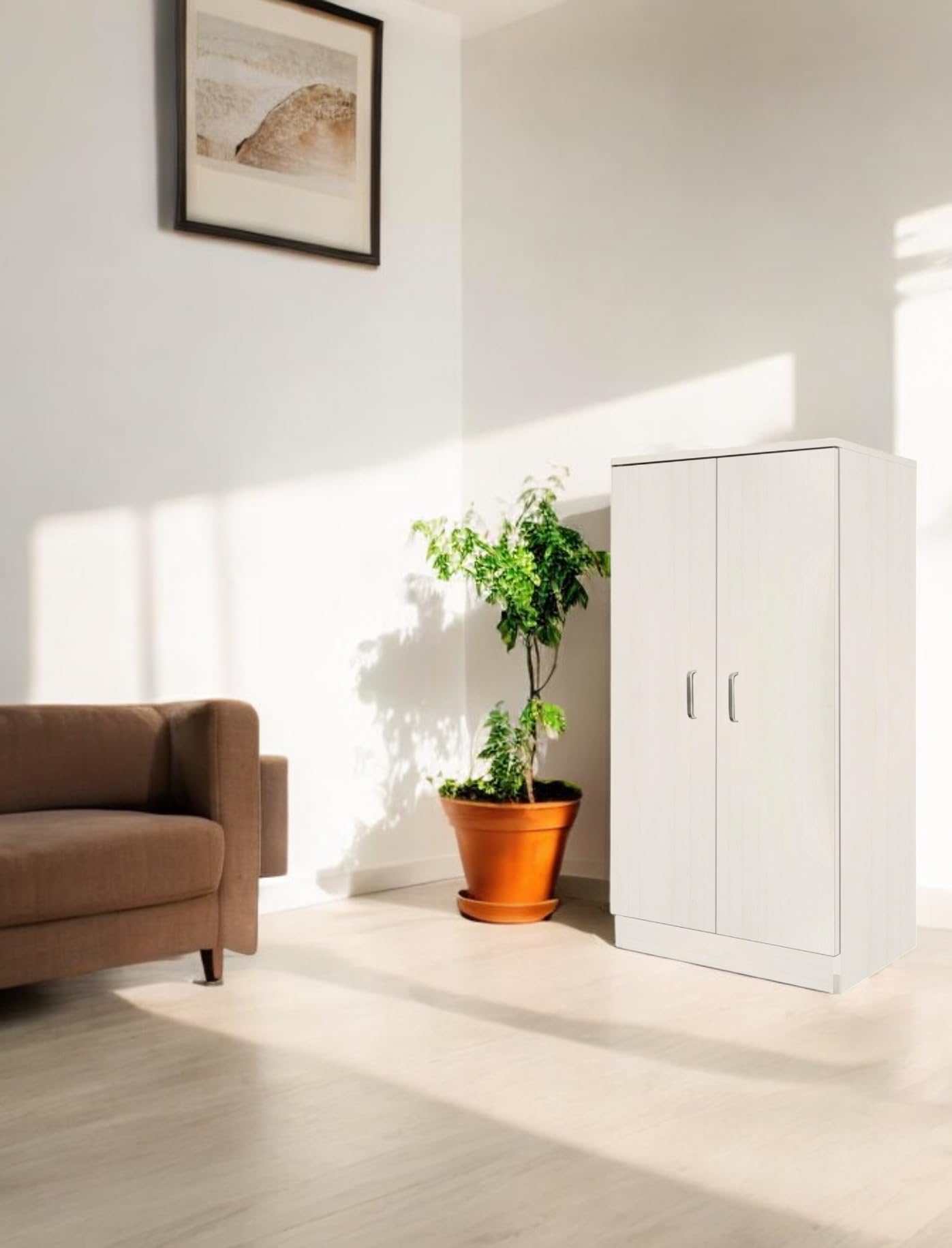 eacommerce Mobile Armadio Multiuso in Legno Scarpiera 2 Ante 6 Ripiani 55x36x108H cm (Bianco Nordico)