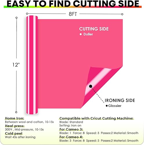 Miniatura 185 de HTVRONT - Rollo de vinilo termotransferible, 12 in x 8 ft, para diseños en camisetas, fácil de cortar y despegar, para planchar y máquinas Cricut