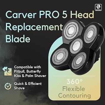Skull Shaver Carver 5 Head Replacement Blade - for Pitbull, Palm & Butterfly Kiss Shavers - Beard Grooming, Body Shaving & Bald Head Razor Blade | For Pitbull, Palm & Butterfly Kiss Shavers, Beard Grooming, Body Shaving & Bald Head Razor Blade
