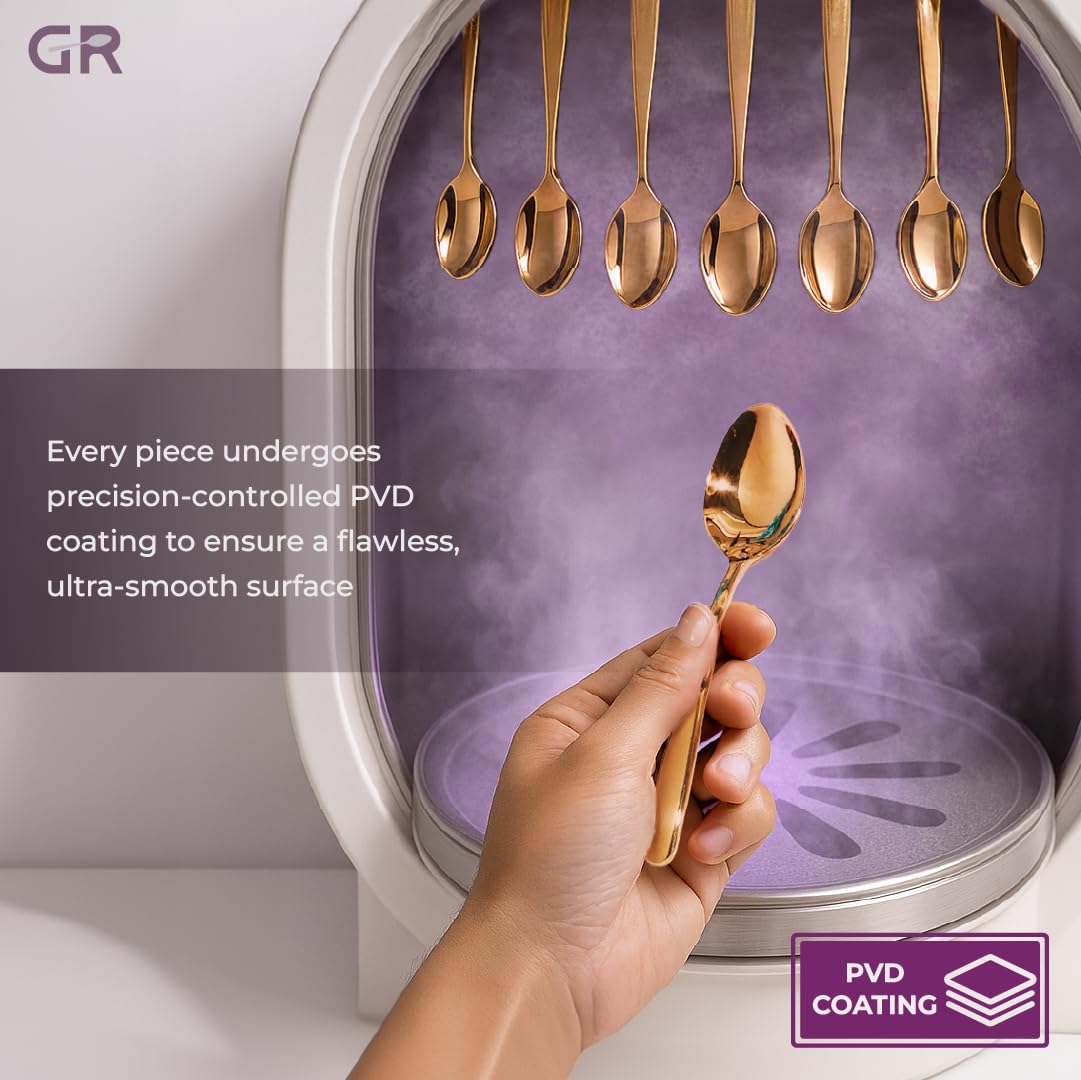 GROX Curve Medium Spoon - Set of 6 | Gold | 17 cm | 304 Stainless Steel 18/8 | Elegant Dining Spoon 1