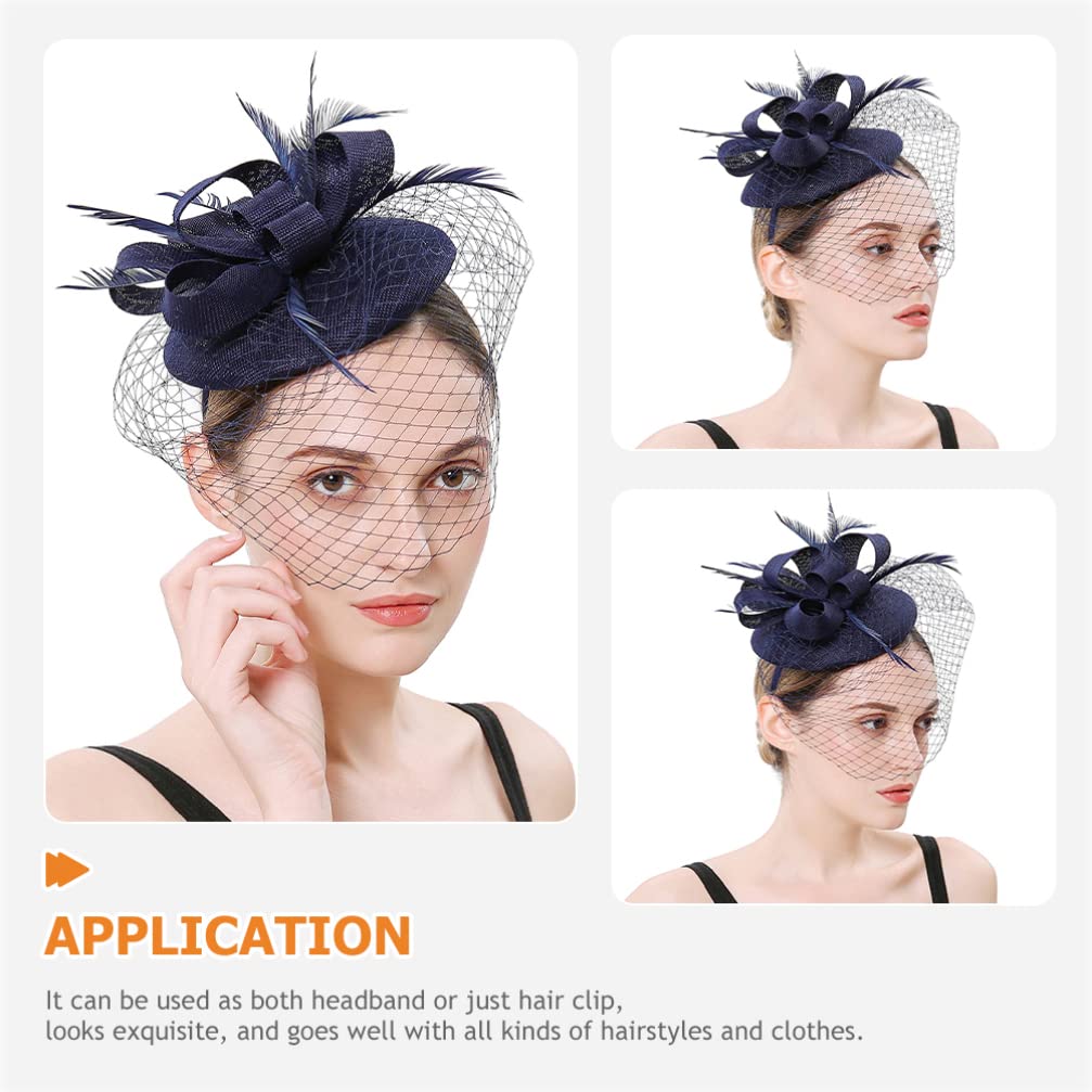 LALAFINA Cerchietto Fascinator in Rete Fiore Piumato, Blu Navy | Clip per Chioma Due Usi, Abs e Poliestere, Leggero per Feste e Matrimoni