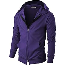 Ohoo Mens 100% Cotton Hoodie Two Way Zipper Slim Fit Wide Hood Thin Lightweight Full Zip Hooded Sweatshirt
