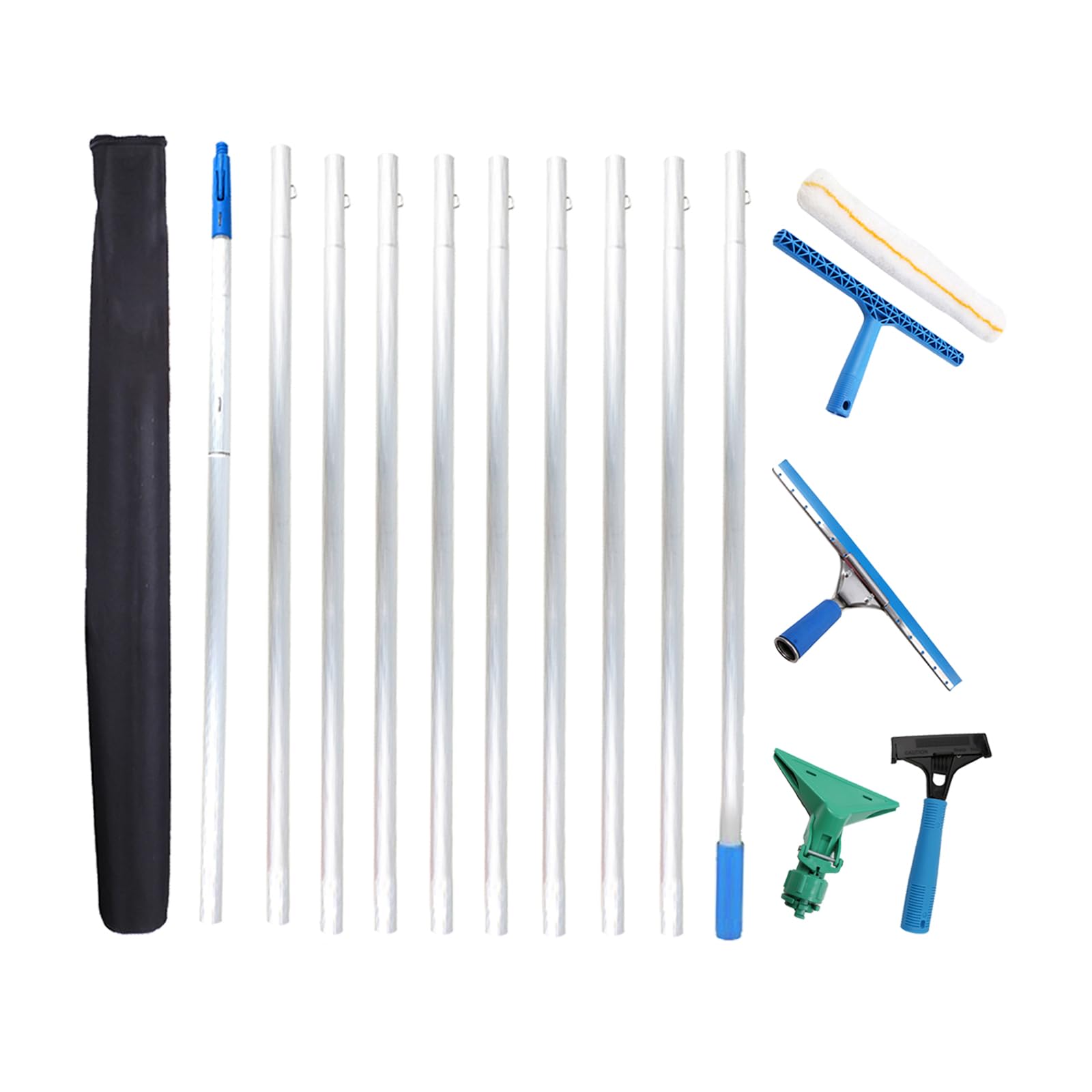 MQZHUK Extendable Window Cleaning Pole and Squeegee Cleaner with (10x1m) 10m Glass Cleaning Tools with Silicon Squeegee Professional Window Cleaning Equipment for Outdoor High Window (10MXC)