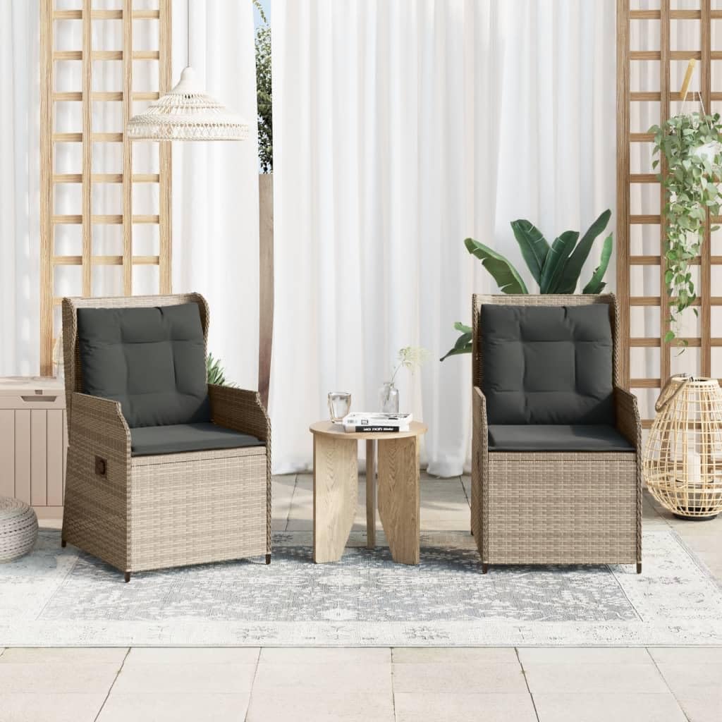 Poltrona da Giardino con Cuscino 2PZ Regolabile Grigio Chiaro Poly Rattan Resistente ai raggi UV Resistente alle intemperie per Giardino Terrazzo Balcone, Max 110kg Per Seduta