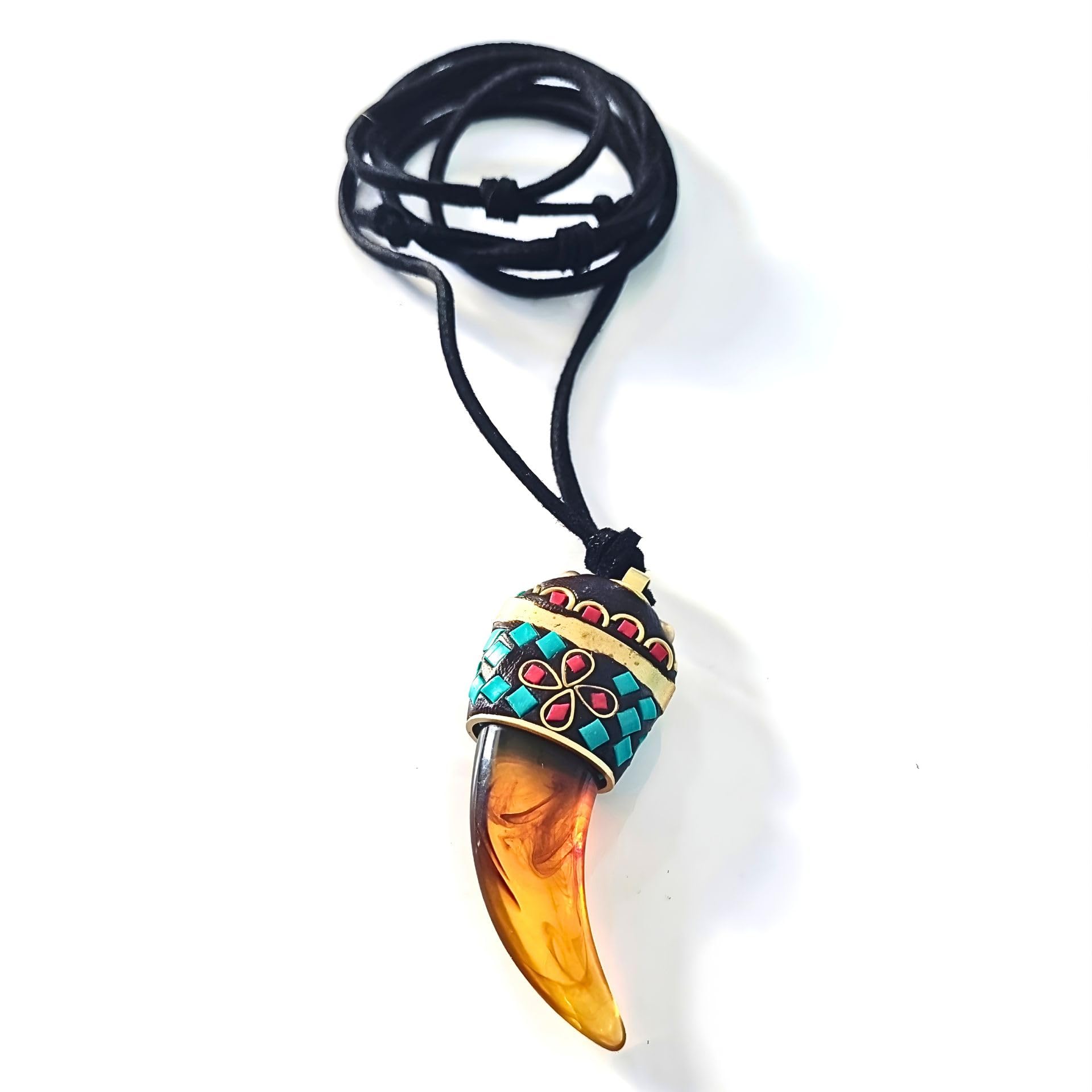 Tusk Shape Urban Wave' Handmade Indonesian Beach Style Hip-Hop Adjustable Black Cord Pendant Necklace For Men And Boys | Rugged Macho Style Bold Biker Statement Jewellery For Daily, Club, Party Use & Gifting (NK1547) 1Pc-image-42