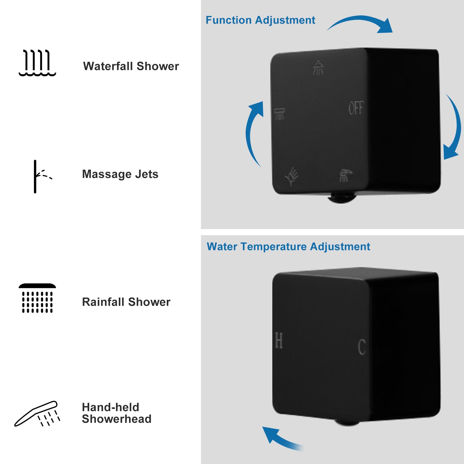 BWE Sistema de torre de panel de ducha dorado pulido, sistema de ducha multifunción con chorros corporales, pulverizador de mano, cabezal de ducha de lluvia y salida de cascada, paneles de ducha de