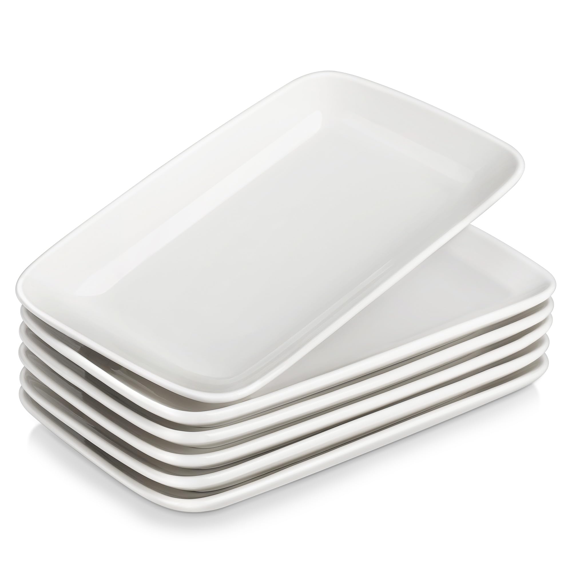 MALACASA Servierplatte Porzellan, Serviertablett 4-teiliges Set, Rechteckig Servierplatte Groß für Buffets, Sushi, Kuchen, Vorspeisen zu Hause/im Restaurant, 30 x 18 cm Weiß