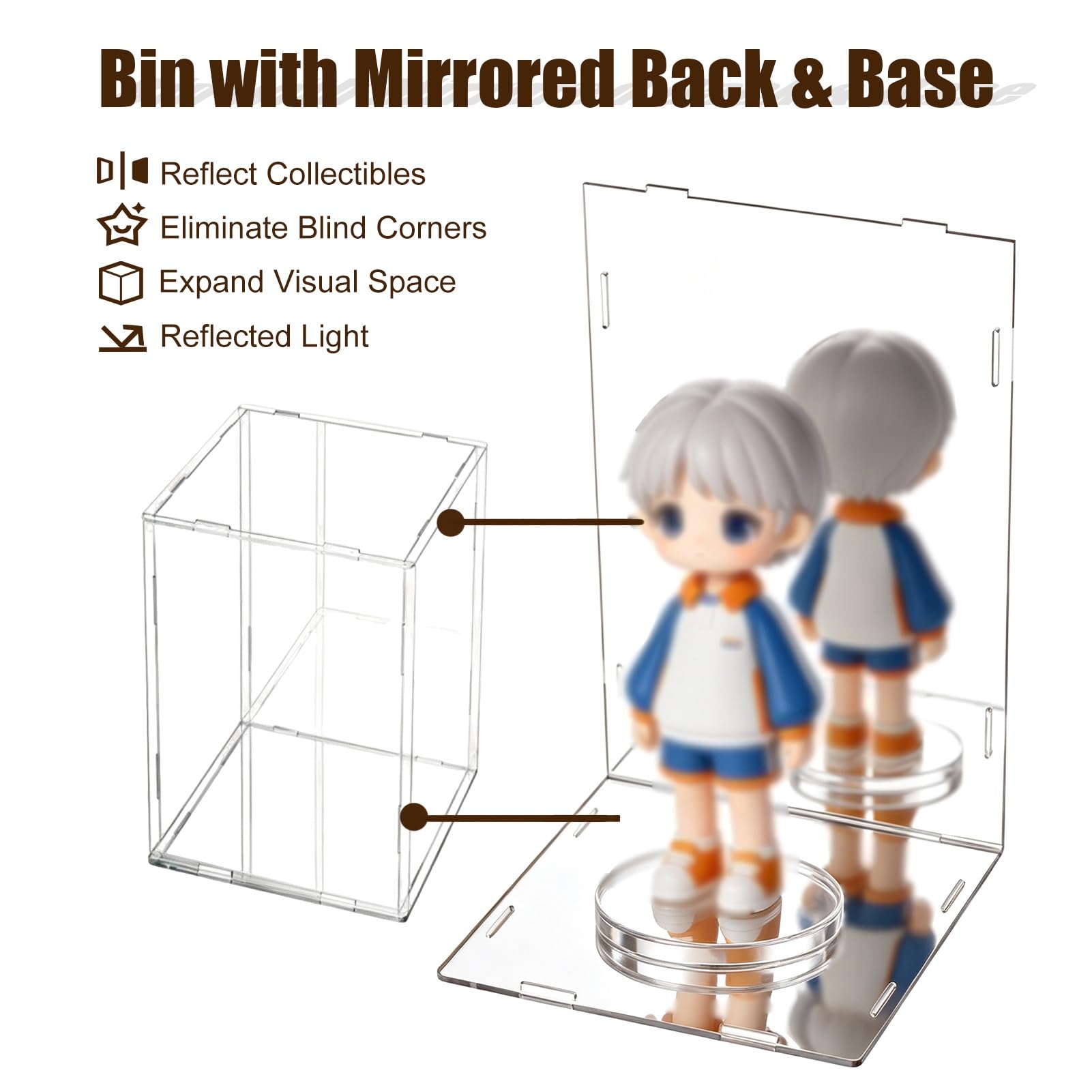 Urna Metacrilato Vitrina Acrílica Base Parte Trasera Espejada | Amplio Armario Transparente para Guardar Balones de Fútbol, ​​vitrina Antipolvo para Figuras Acción(35x25xH10cm/14x10x4in)