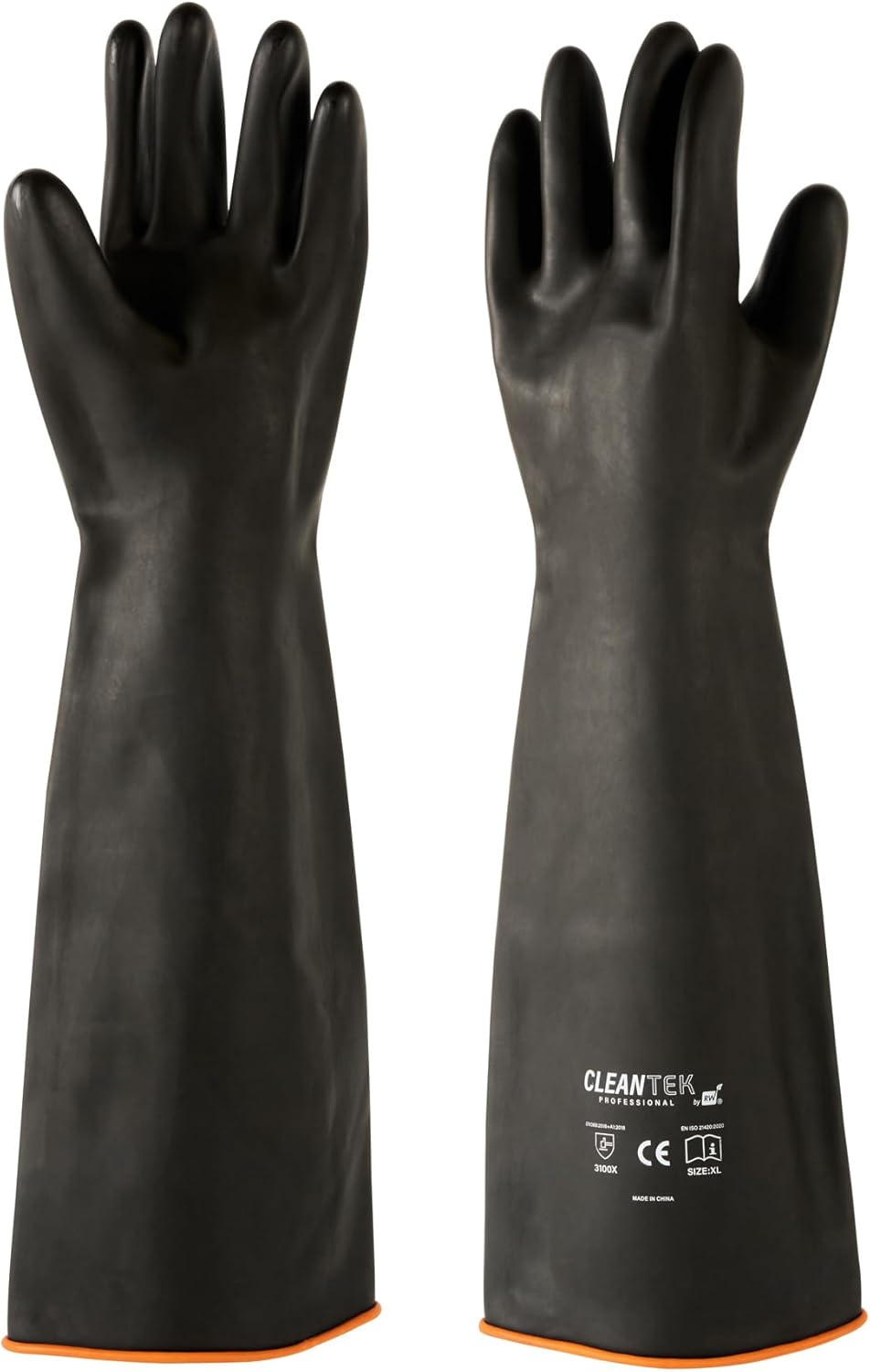 Restaurantware Heavy Duty Gloves 10 Count 21.654 x 7.283 x 0.394 Inches Chemical-Resistant Industrial Safety Gloves Black Long Rubber Gloves Acid Resistant Slip-Resistant Reusable