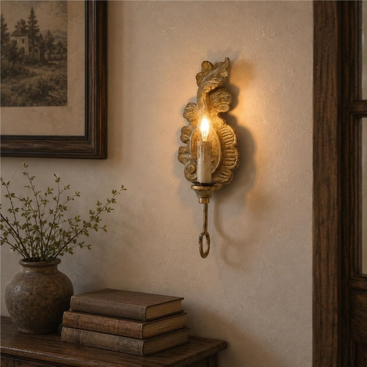 Aplique pared con forma vela vintage lámpara pared resina blanca antigua