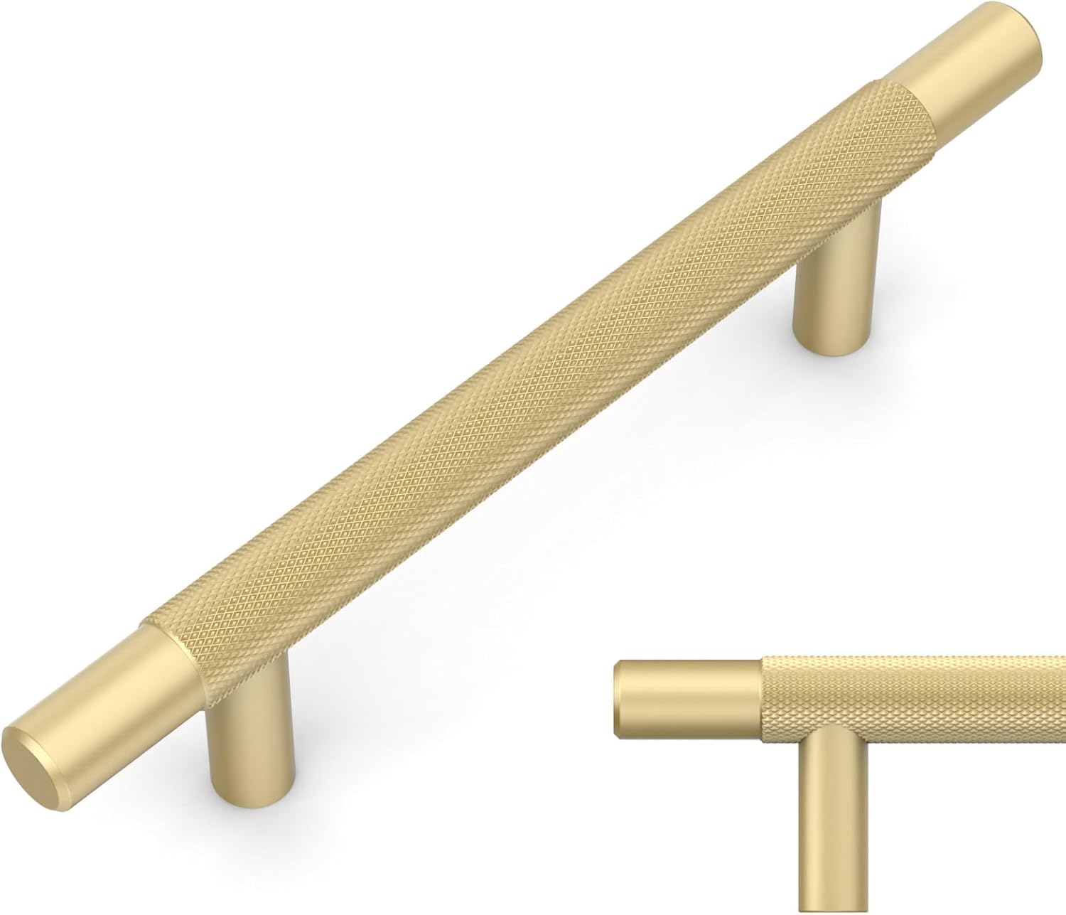 Amerdeco 10 Pack Brushed Gold Knurled Cabinet Pulls 3-3/4 Inch Hole Centers Kitchen Cabinet Handles Hardware Kitchen Handles for Cabinets Handles IH0006… 3.75"/96MM Hole Center Brushed Gold