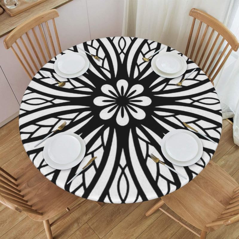 Round Fitted Tablecloth with Elastic Outdoor Circular Tablecloth for Round Tables Waterproof Wipeable Tablecloth for Picnic,Camping,Dinner Modern