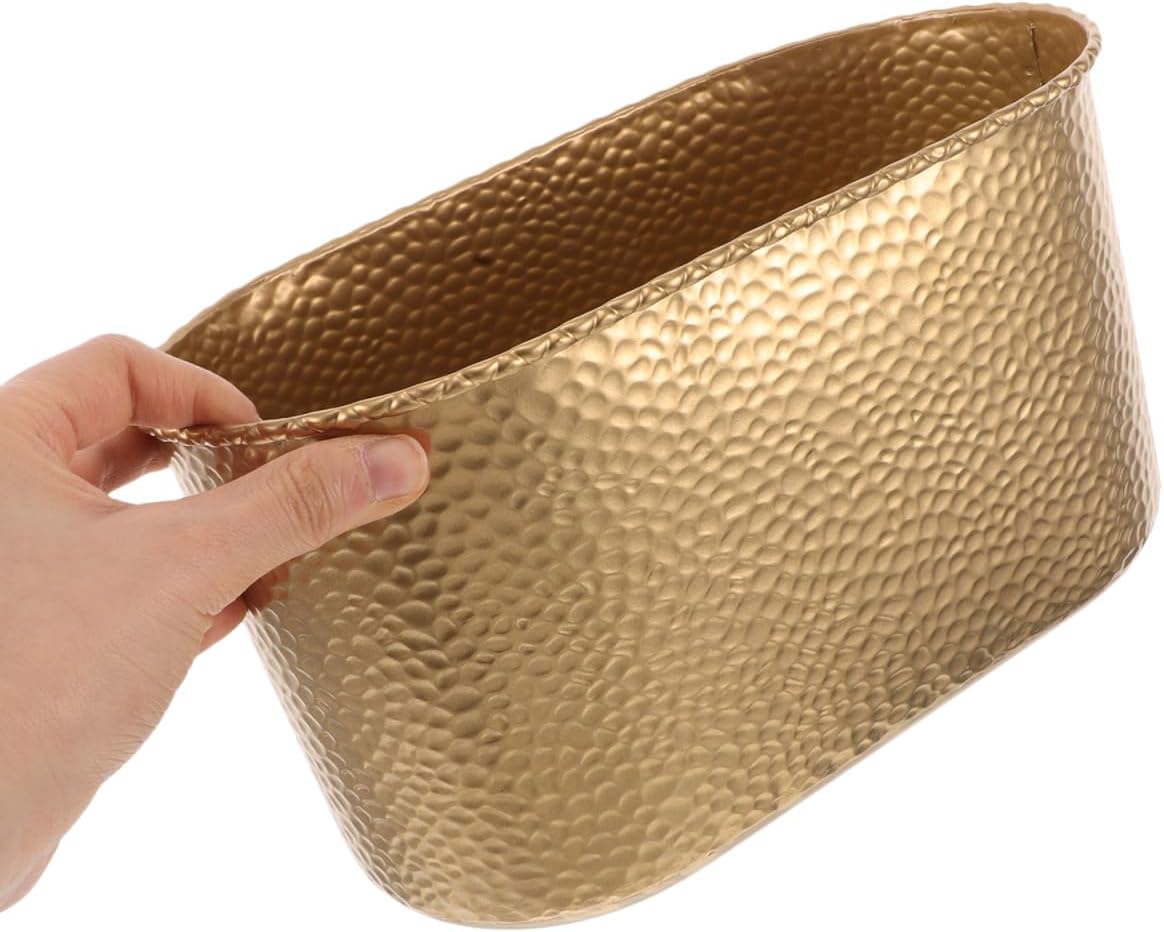 Cabilock Large Metal Wide-Mouth Flower Pot with Hammered Texture Decorative Iron Planter for Orchids and Indoor Plants Versatile Floral Vase for Home and Outdoor Use Gold 9.92X5.51X5.51In