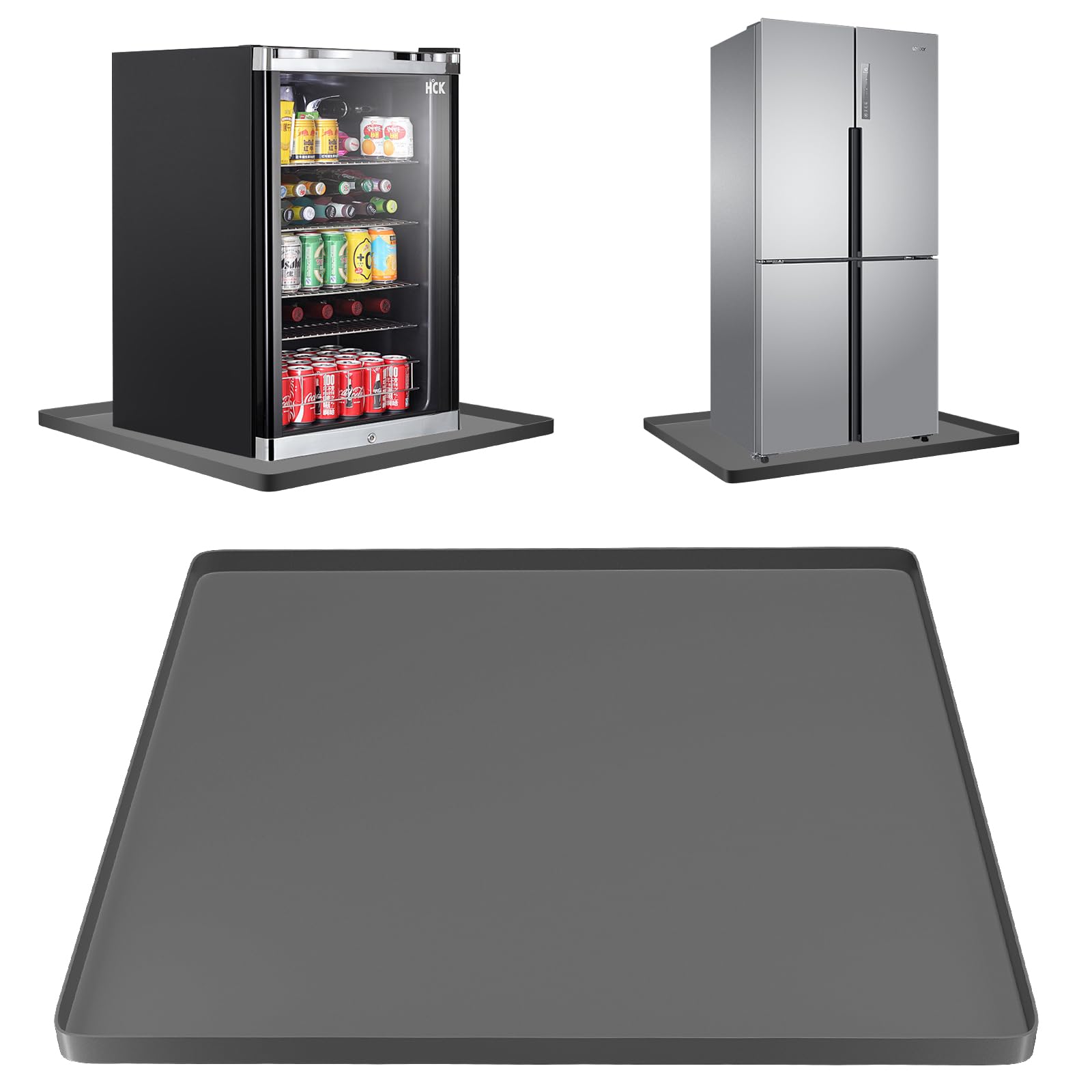 Tappetino per frigorifero, 60 x 60 cm, in silicone, antibatterico, con bordo rialzato, vassoio antigoccia, riutilizzabile, per frigorifero, lavatrice, armadietto del vino