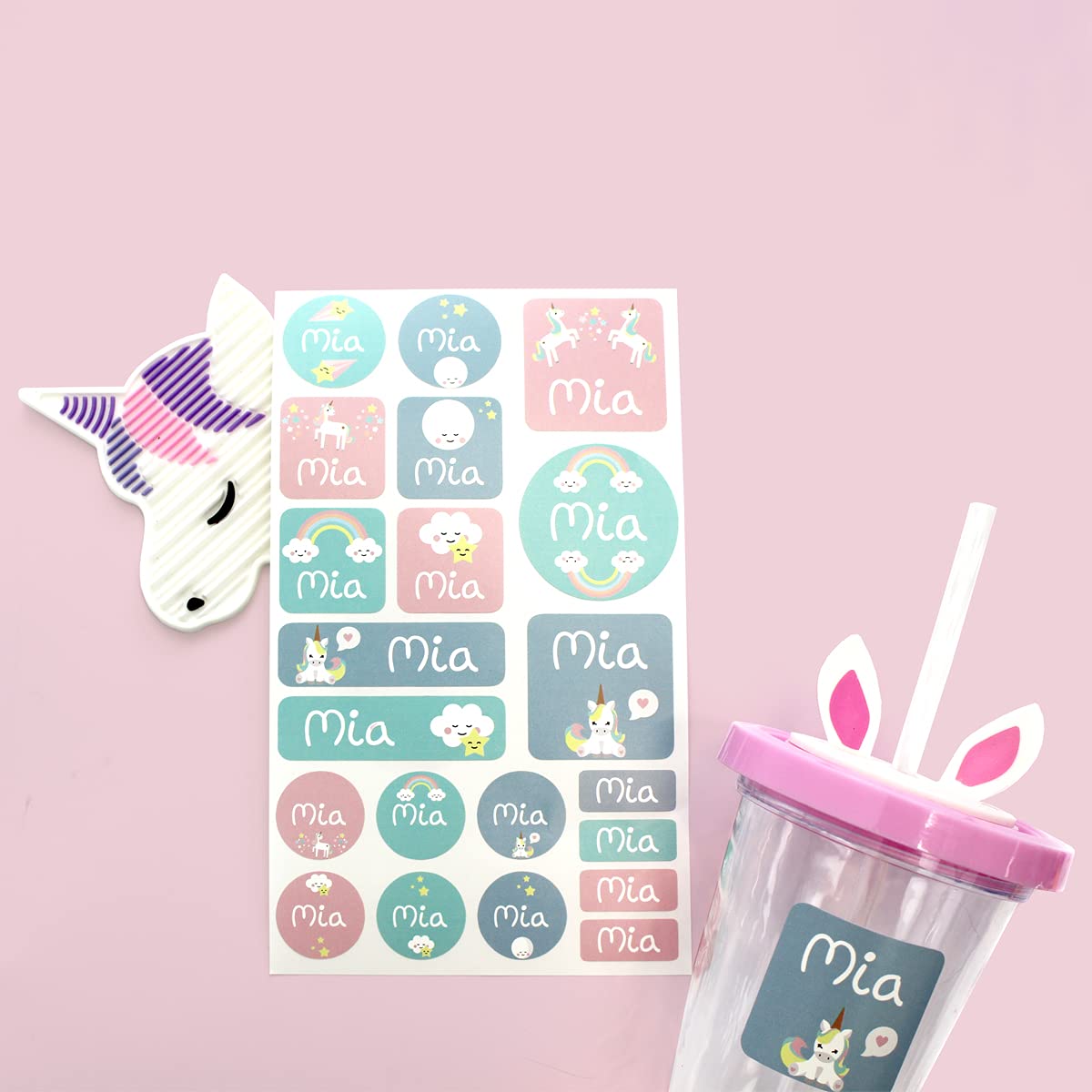 My Nametags® 21 Maxi Sticker Set to Label Big Items | No-Iron Waterproof Name Labels in Various Shapes & Sizes | Fun Large Stickers for School, Nursery & Kindergarten | Unicorn Label Set