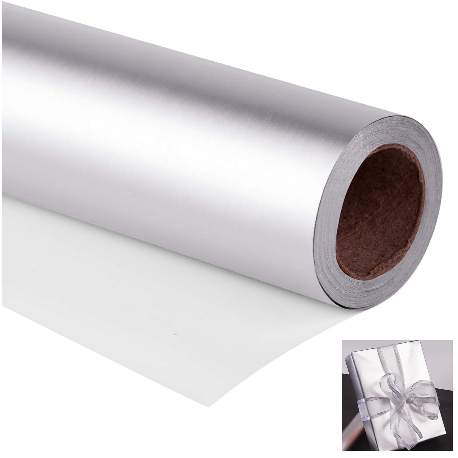 Silver Wrapping Paper Roll - Solid Color Paper Peel And Stick Self Adhesive Wallpaper for Birthday, Shower, Wedding, Congrats, and Holiday Size 24 inch Width X 48 inch length