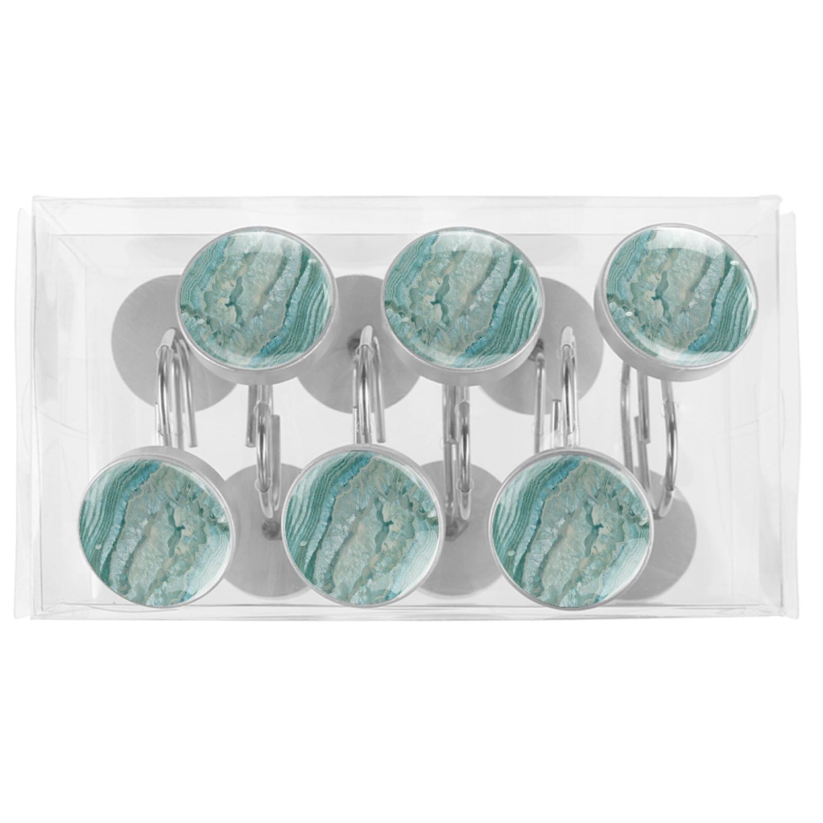 Lot de 12 crochets de rideau de douche texturés en agate bleu sarcelle, antirouille et décoratifs pour salle de bain, chambre à coucher