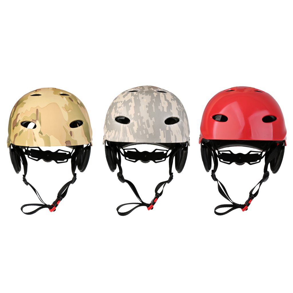 harayaa Casco de Deportivo EVA Ajustable de Correa Carcasa Protectora Y Ventilación Múltiple Adecuado para Kayak Canoa Wakeboard M, Camuflaje Verde