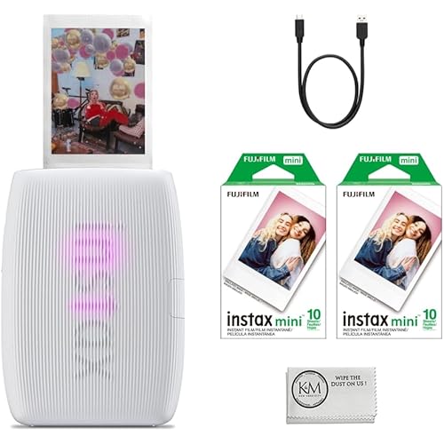 Fujifilm INSTAX Mini Link 3 Smartphone Printer | Clay White Bundled INSTAX Mini Instant Film | 20 Exposures + Microfiber Cleaning Cloth (3 Items)