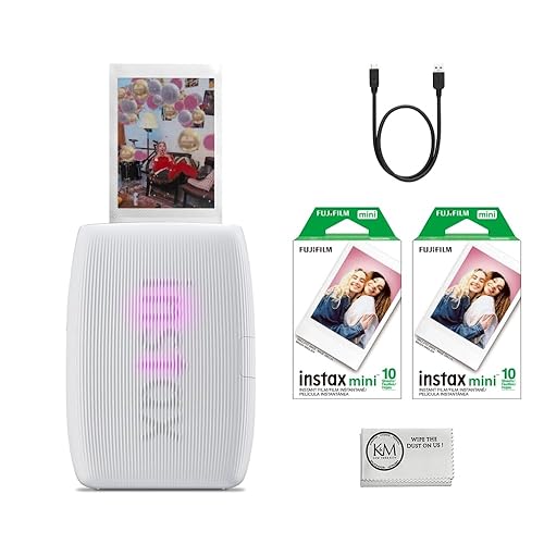 Fujifilm INSTAX Mini Link 3 Smartphone Printer | Clay White Bundled INSTAX Mini Instant Film | 20 Exposures + Microfiber Cleaning Cloth (3 Items) - Clay White